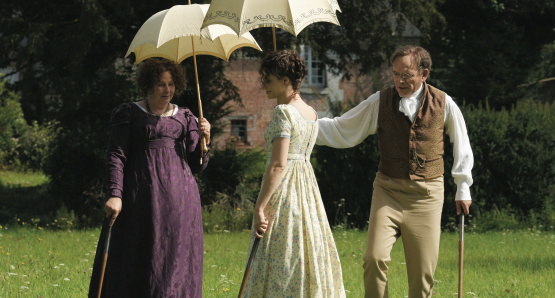 Yolande Moreau, Judith Chemla, and Jean-Pierre Darroussin in <i>A Woman's Life</i>. Photo by Michael Crotto.